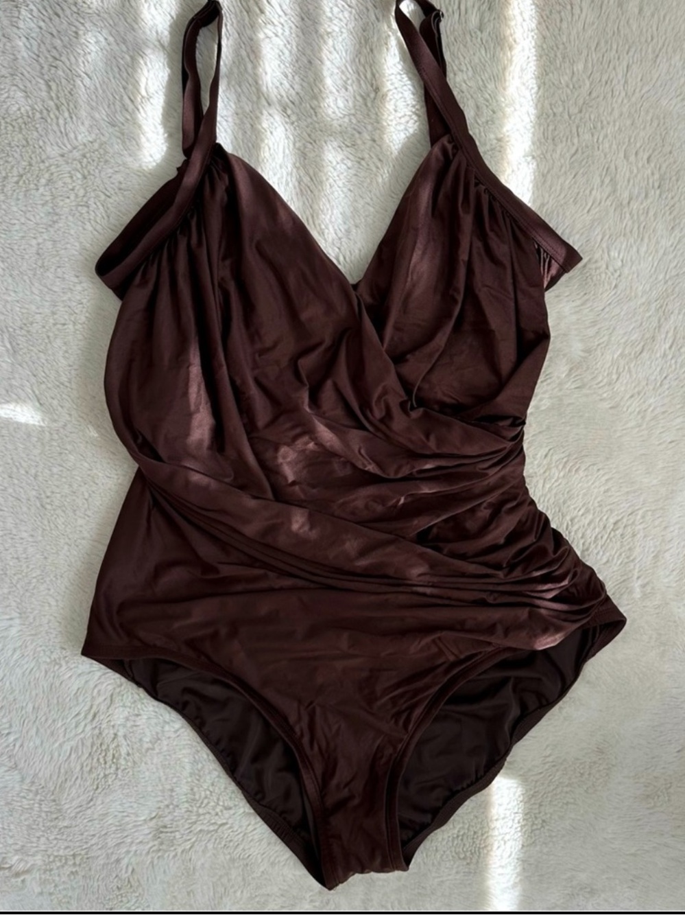 Cacique Brown Ruched Women’s One-Piece Footie